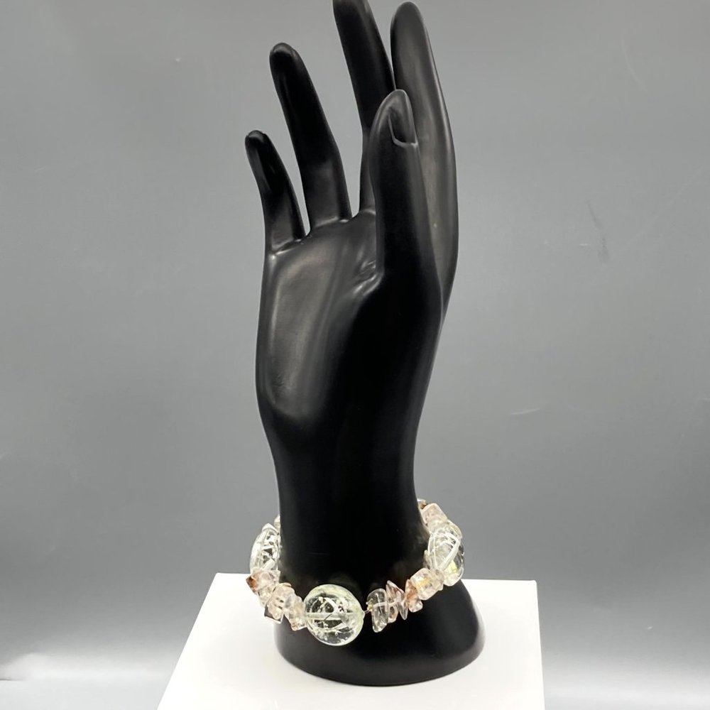 Vintage Clear Shimmer Beaded Bracelet, Chic Bangle with Ruticulated Quartz Chips